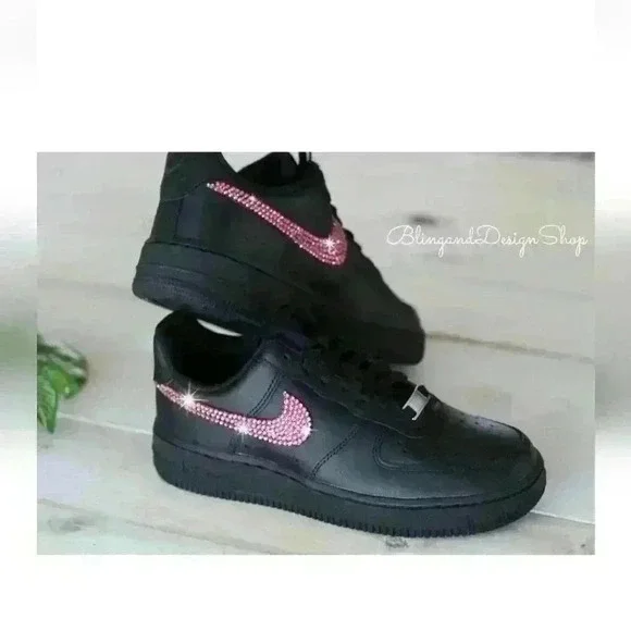 Bling Nike Air Force 1 Low Sneakers Customized with Pink Swarovski Crystals